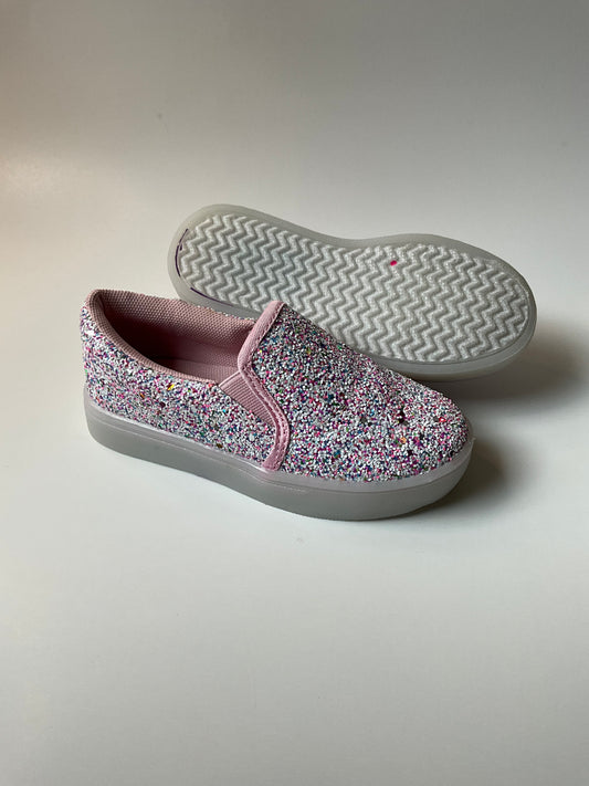 White & Pink Glitter Sneakers - size 8