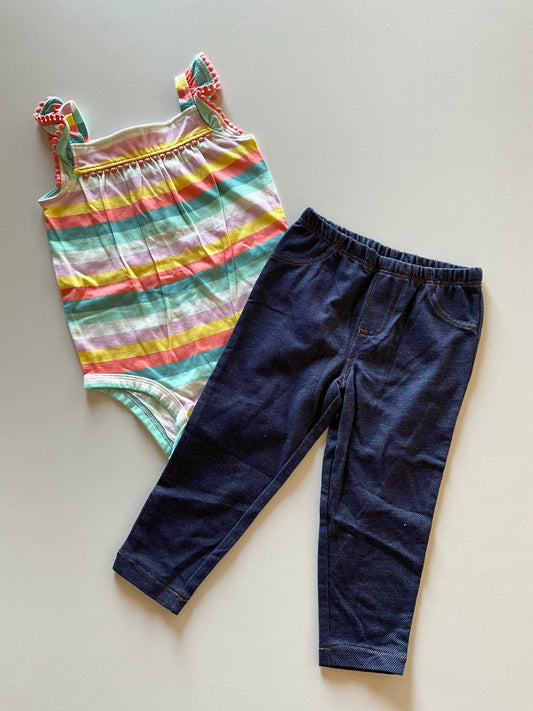 2pc Rainbow Striped Onesie & Jeggings