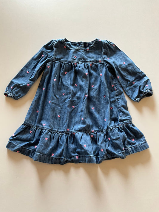 Chambray Embroidered Heart Dress