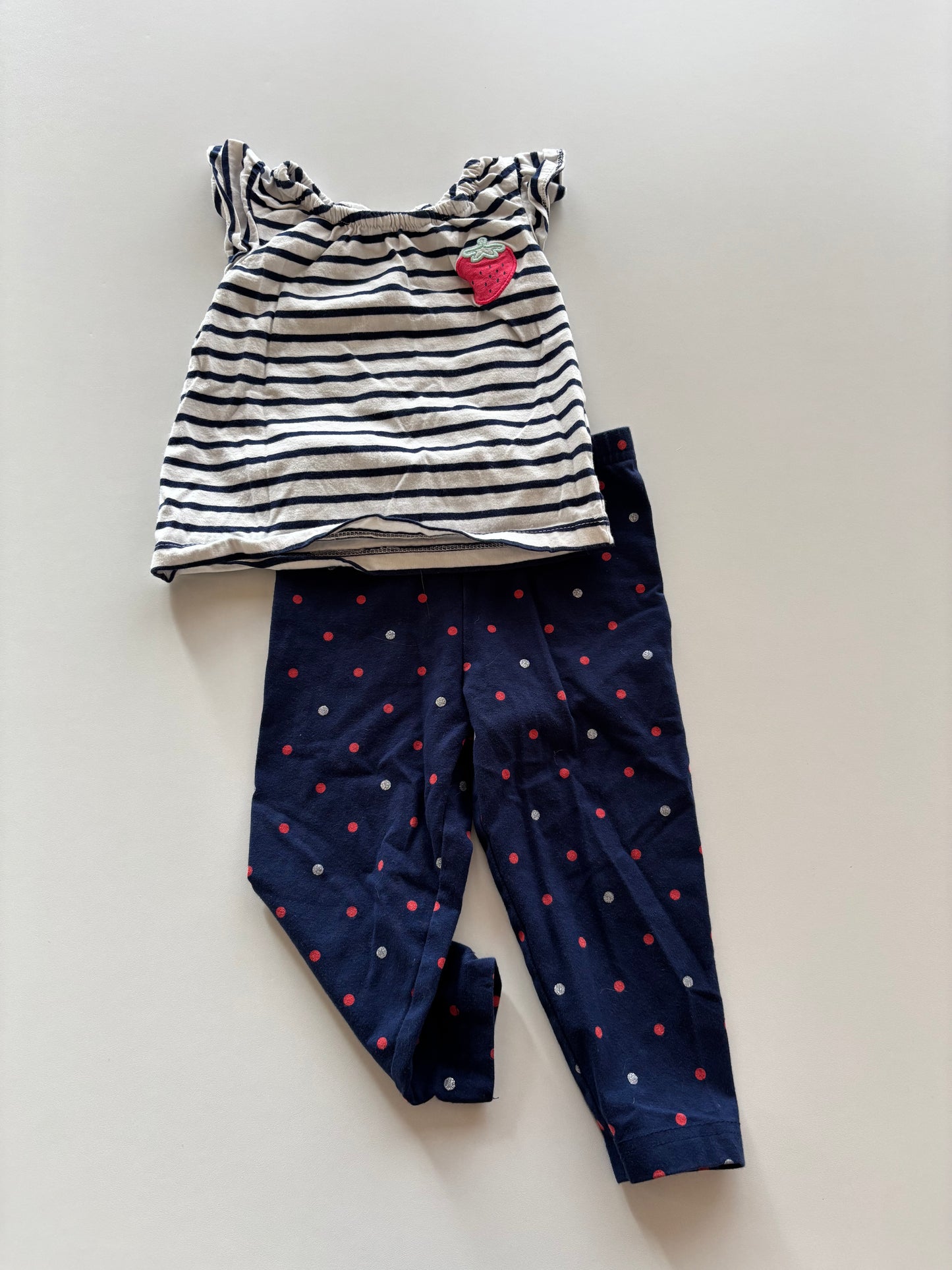 2pc Striped Strawberry Tee & Polka Dot Pants