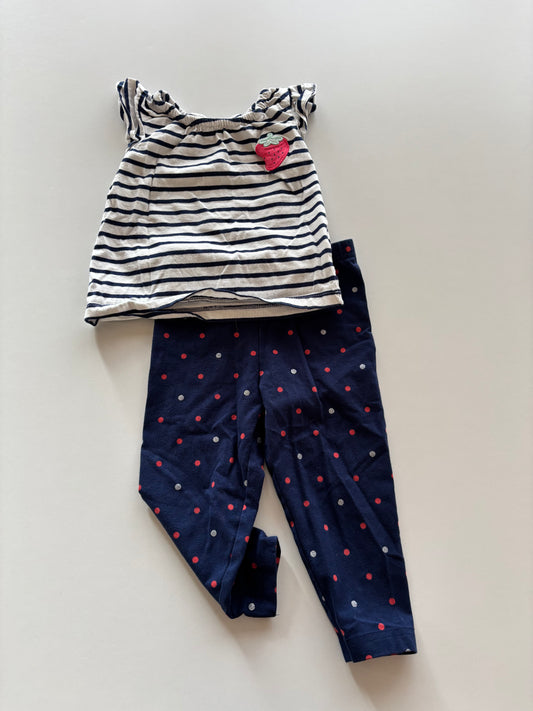 2pc Striped Strawberry Tee & Polka Dot Pants