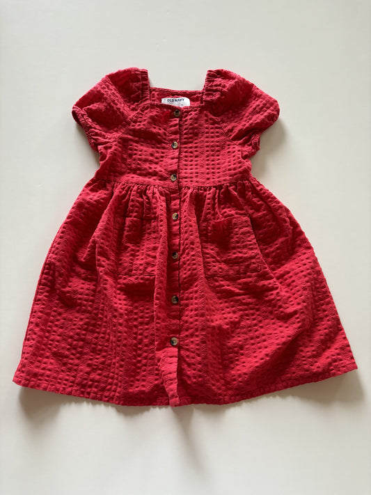 Textured Red Button Up Dress