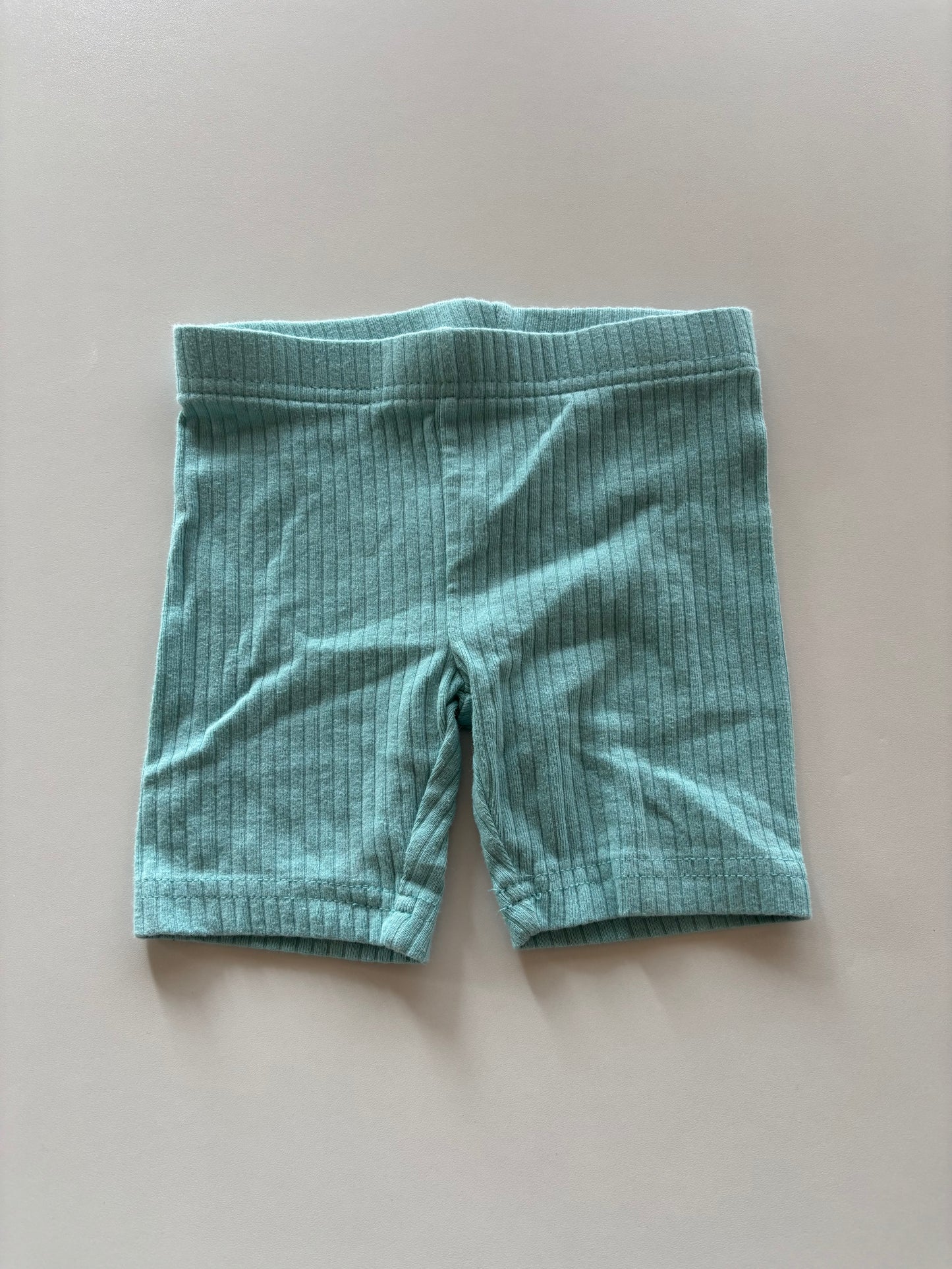Greenish Blue Ribbed Biker Shorts