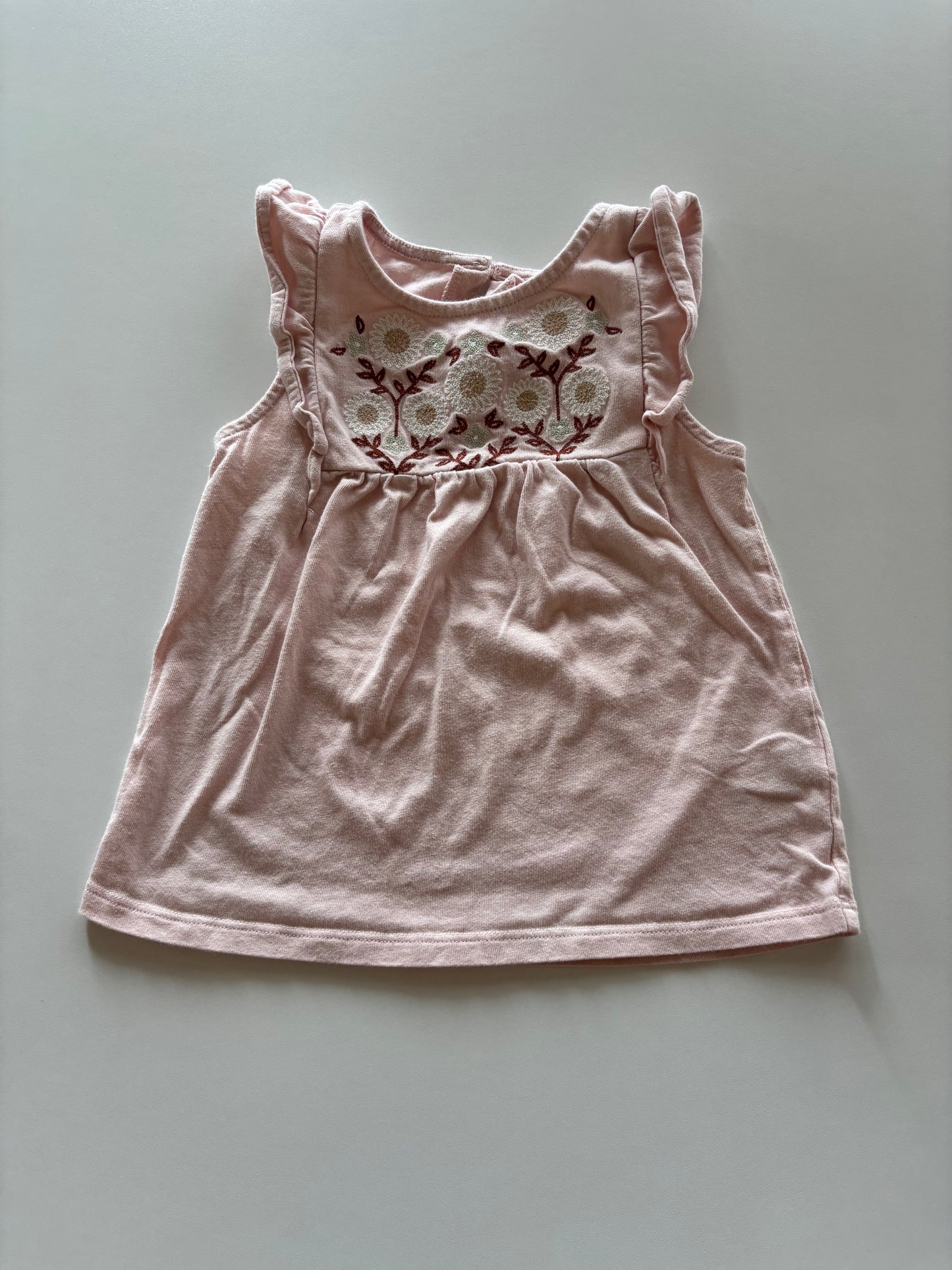 Pink Embroidered Floral Tank
