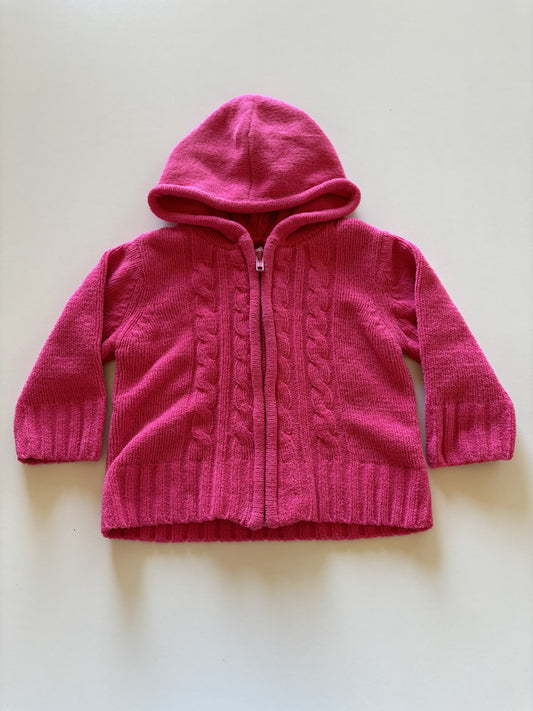 Pink Fuzzy Ribbed Zip Up Hoodie