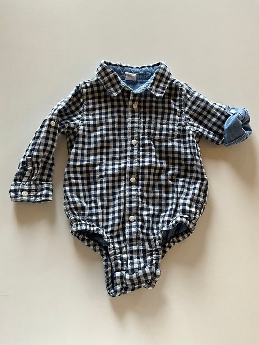 Blue & White Plaid Dress Onesie