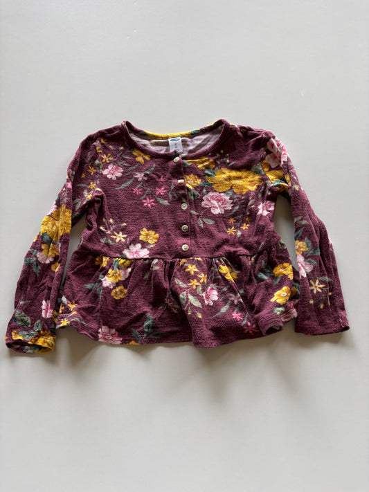 Burgundy Floral Peplum Shirt