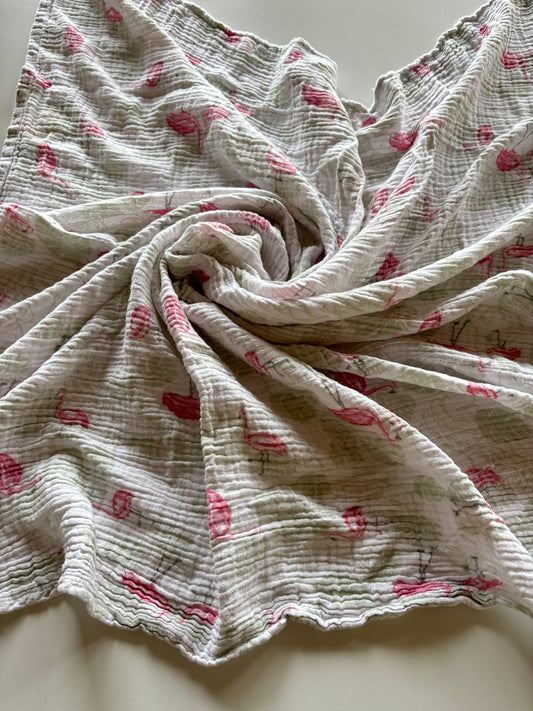 Pink Flamingo Muslin Blanket