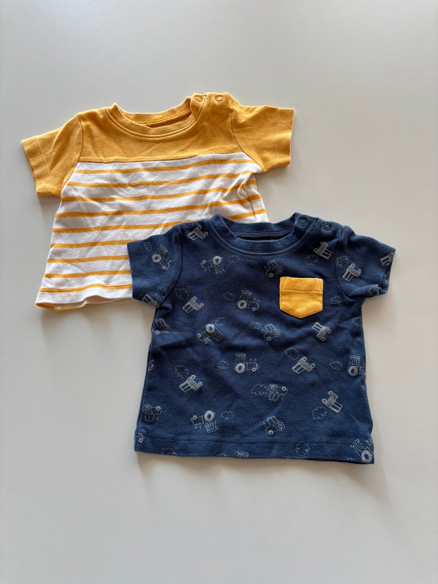 2pc Yellow Stripes & Navy Tractors Tees