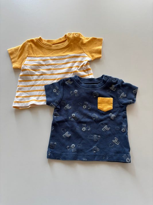 2pc Yellow Stripes & Navy Tractors Tees