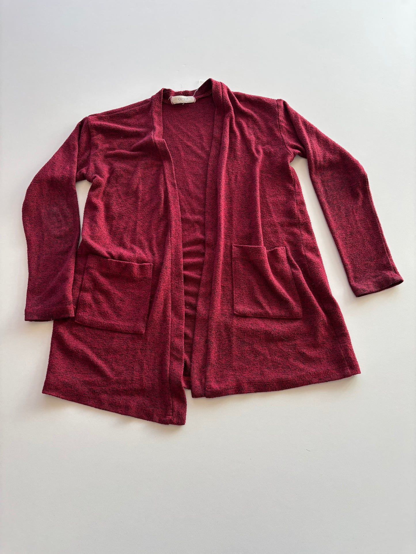 Red Melange Open Front Cardigan