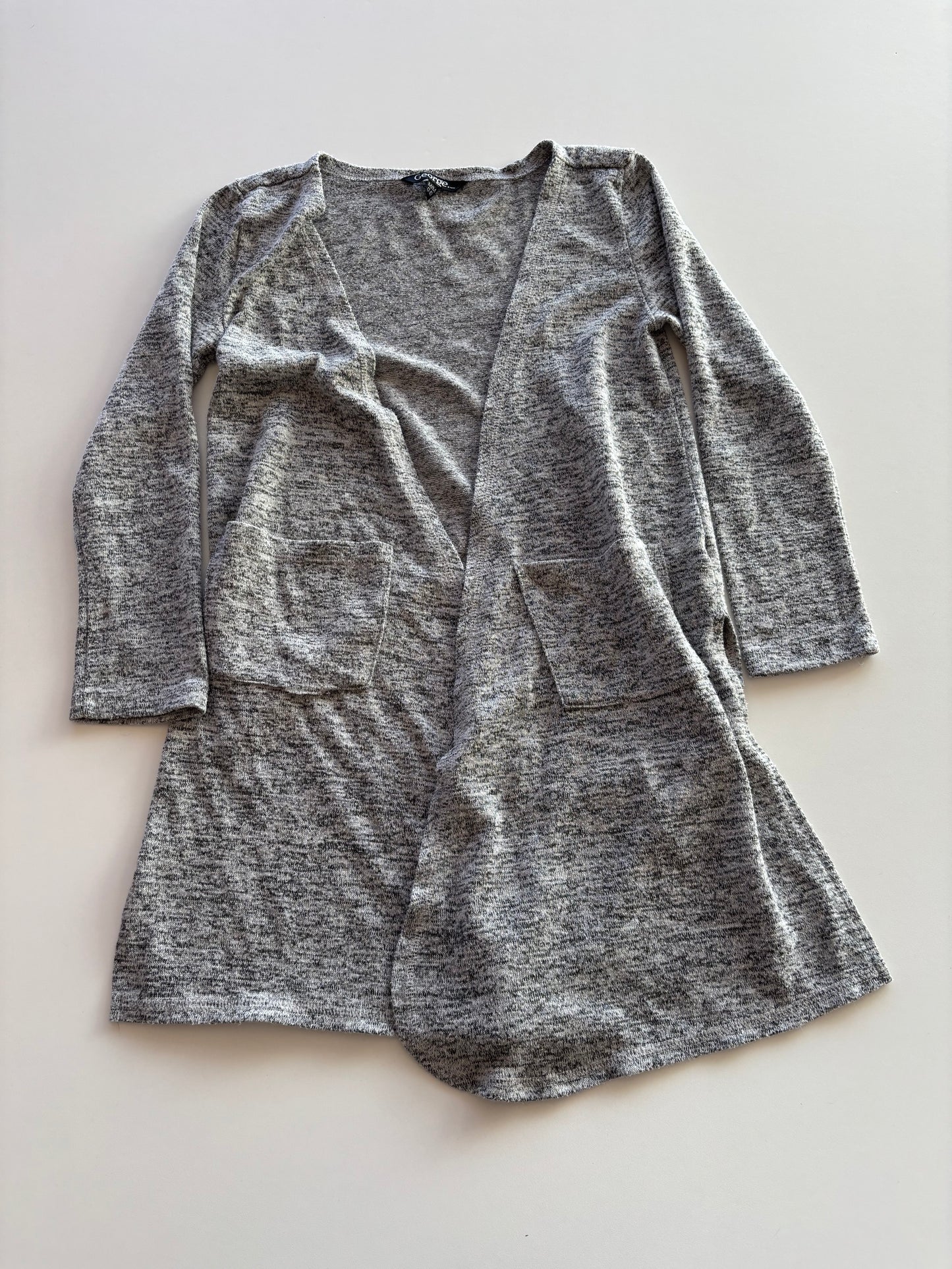 Grey Melange Slitted Cardigan