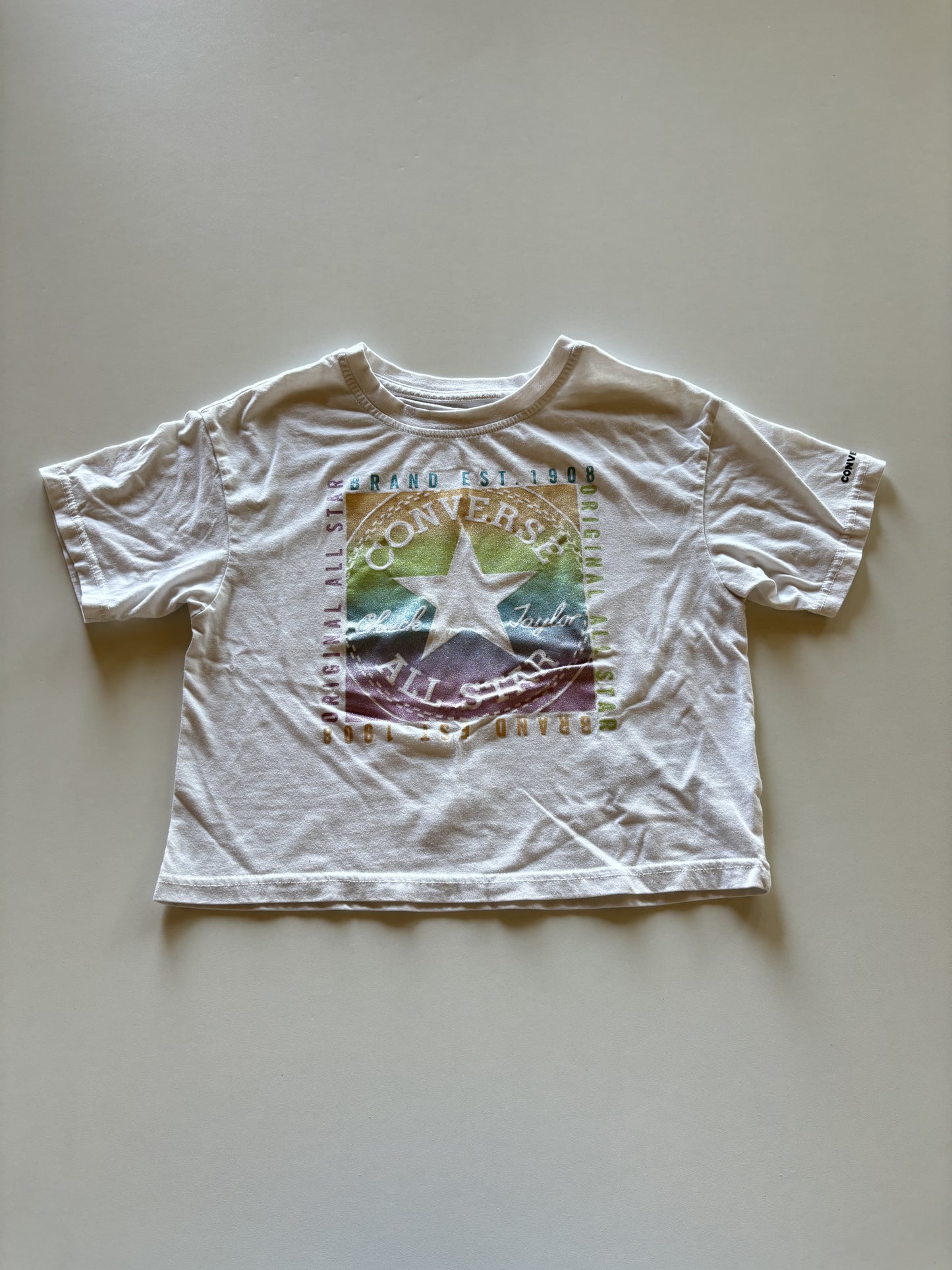 White & Glittery Rainbow Converse Cropped Tee