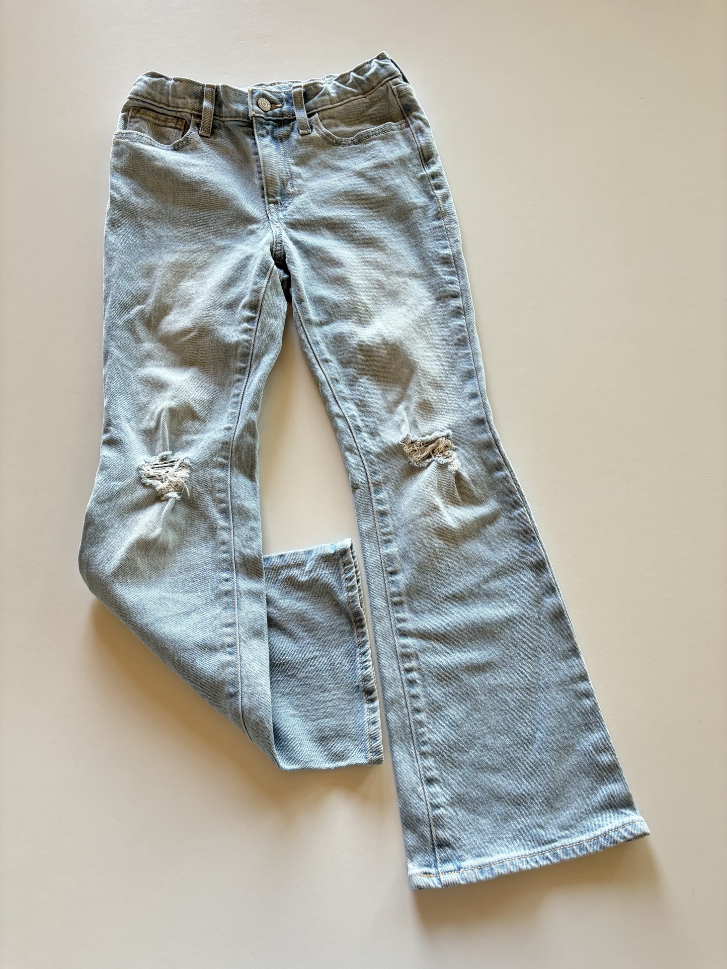 Distressed High Rise Flare Denim