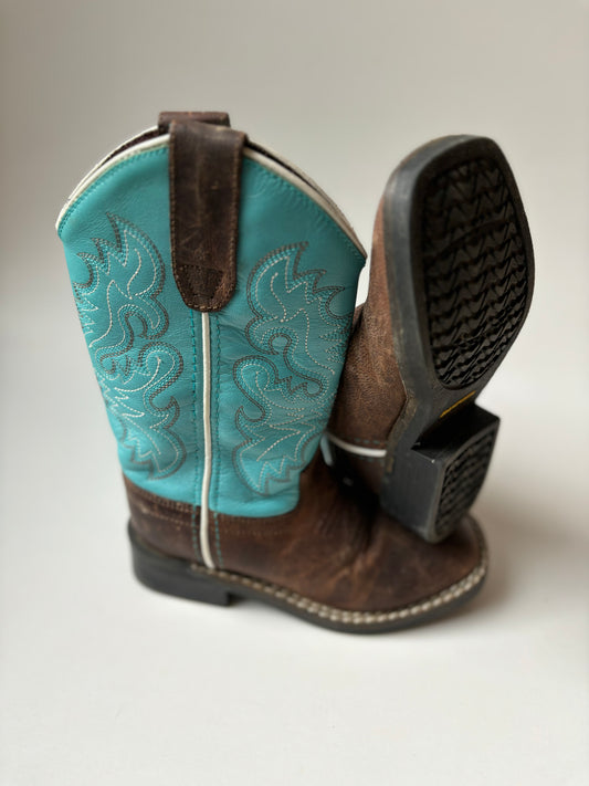 Blue & Brown Leather Cowboy Boots