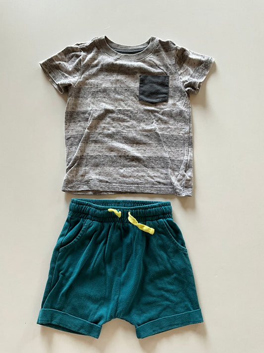 2pc Turquoise Shorts & Striped Tee Set