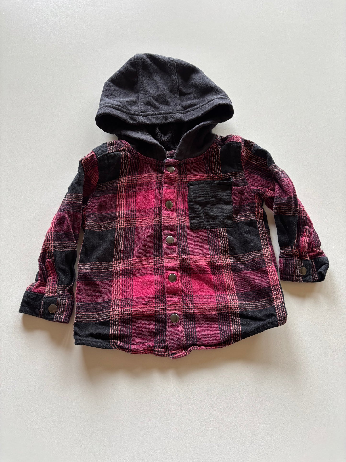 Red & Black Plaid Hooded Shirt