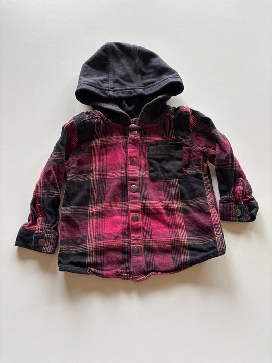 Red & Black Plaid Hooded Shirt