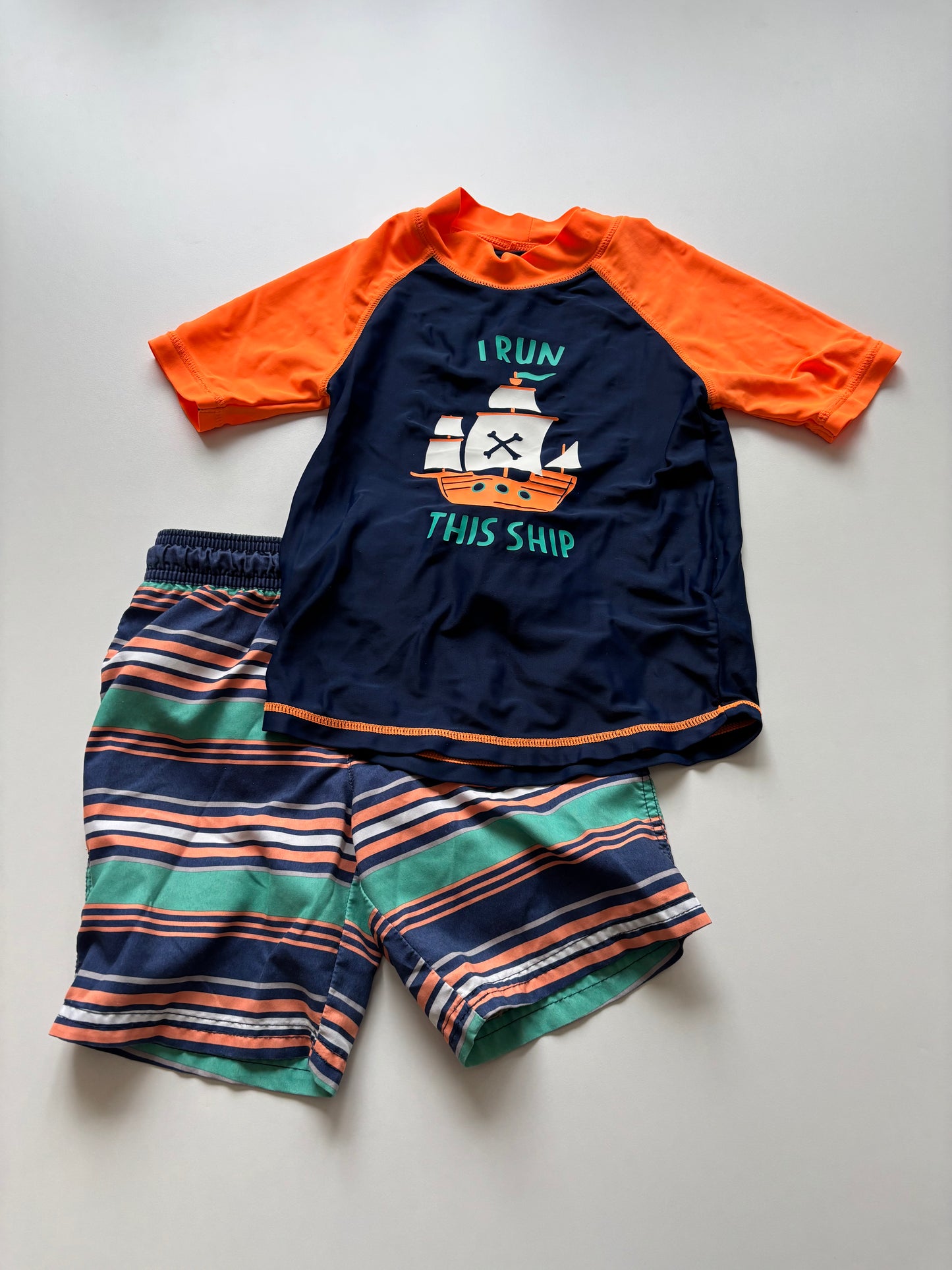 2pc Orange Striped Pirate Swim Set