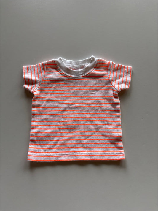 White & Neon Orange Striped Tee