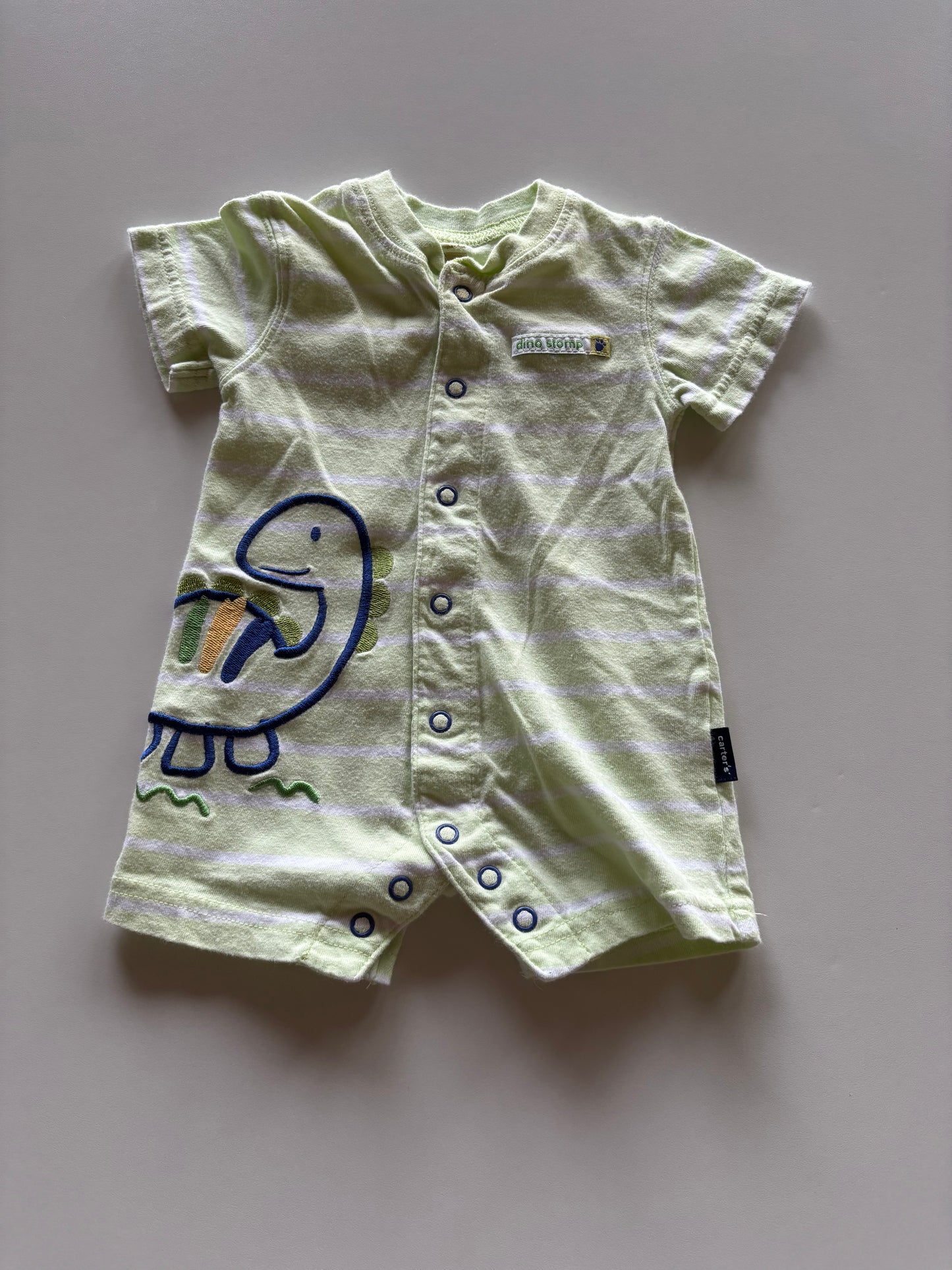 Green Striped Dino Romper