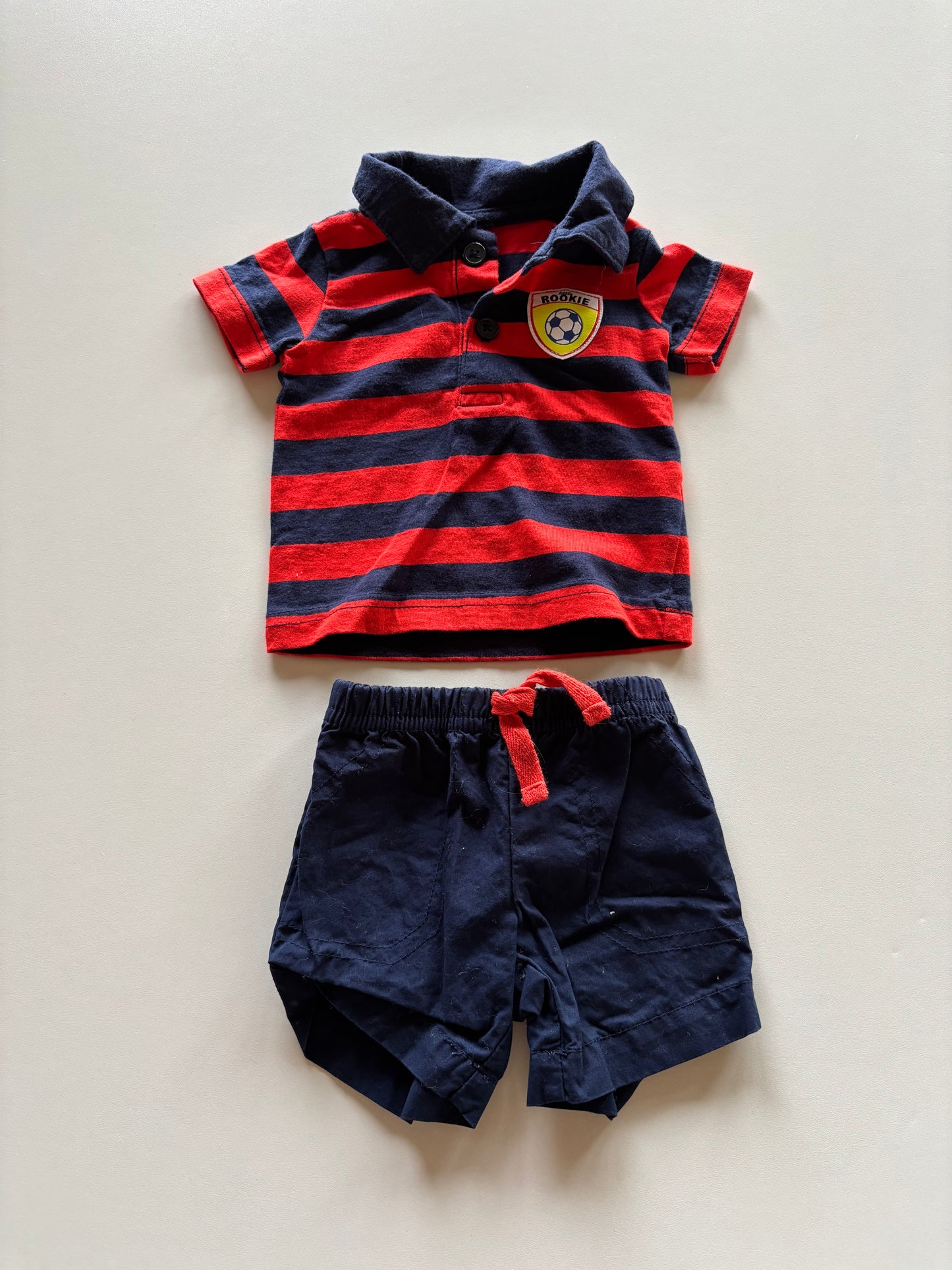 2pc Red & Navy Striped Set