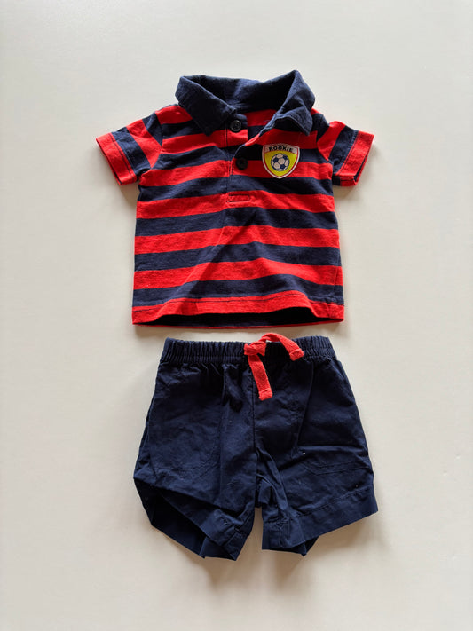2pc Red & Navy Striped Set