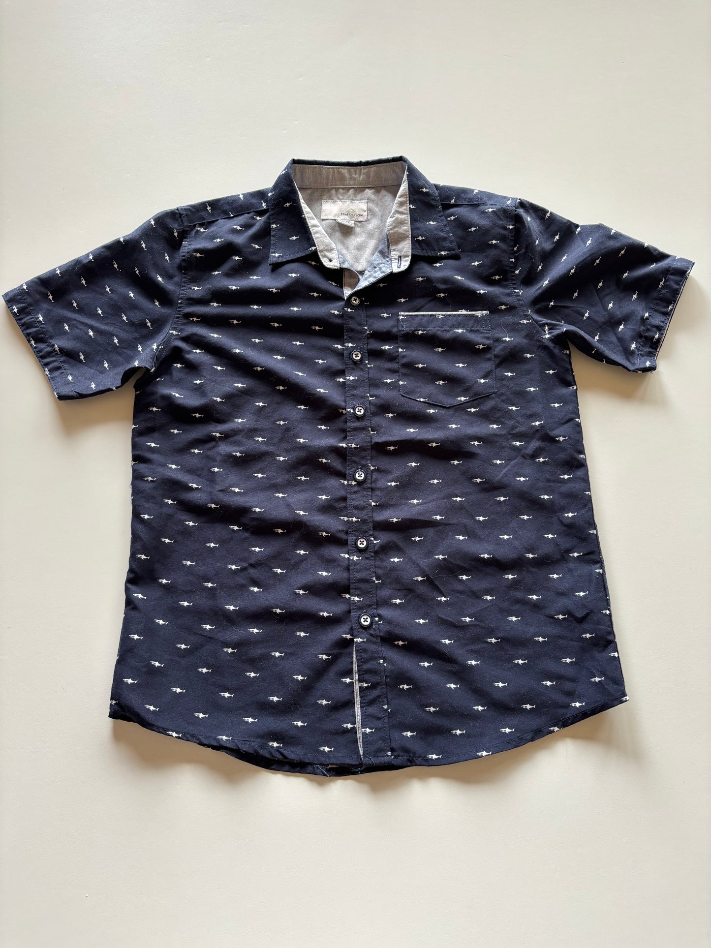 Navy Sharks Button Up Shirt