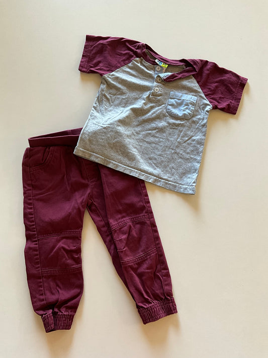 2pc Burgundy Joggers & Tee Set