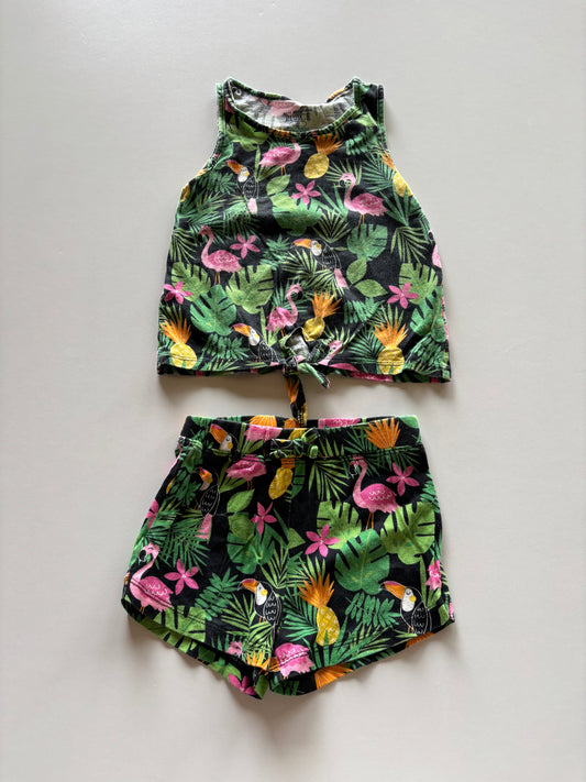 2pc Black & Green Tropical Set