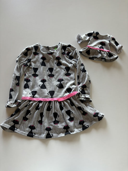 2pc Grey Cats Tunic & Matching Doll Dress