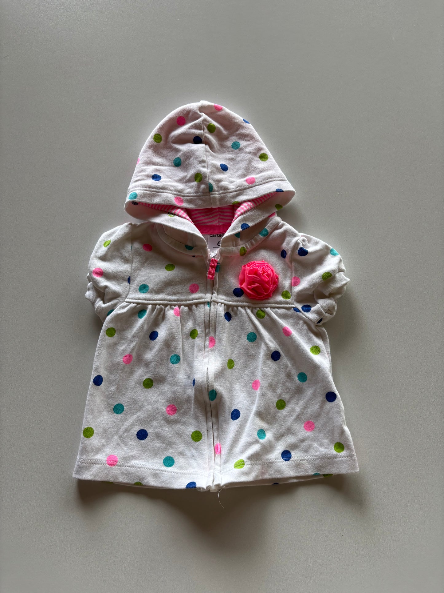White Polka Dot Hooded Zip Up