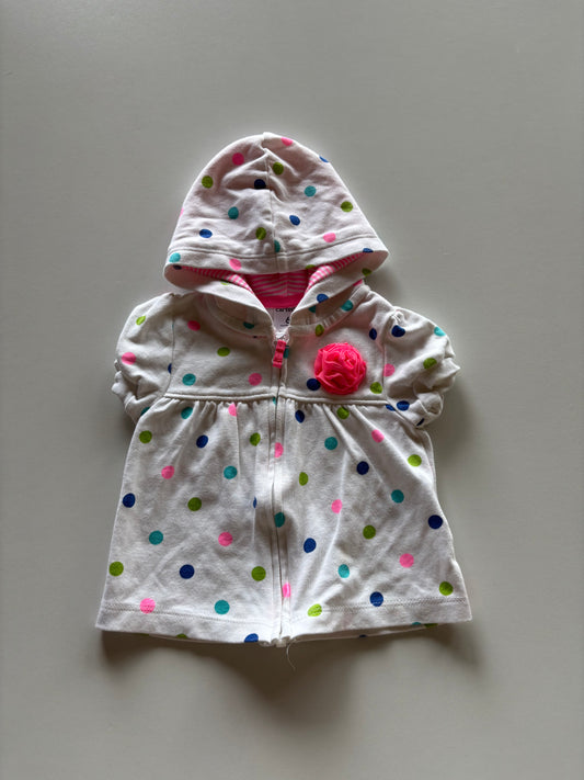 White Polka Dot Hooded Zip Up