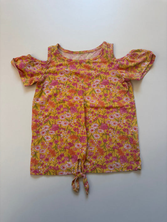 Yellow Floral Cold Shoulder Tee