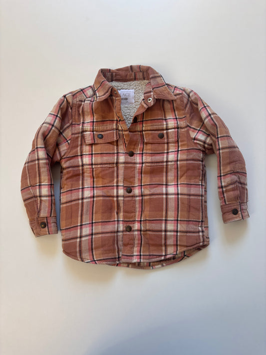 Beige & Pink Plaid Sherpa Lined Jacket