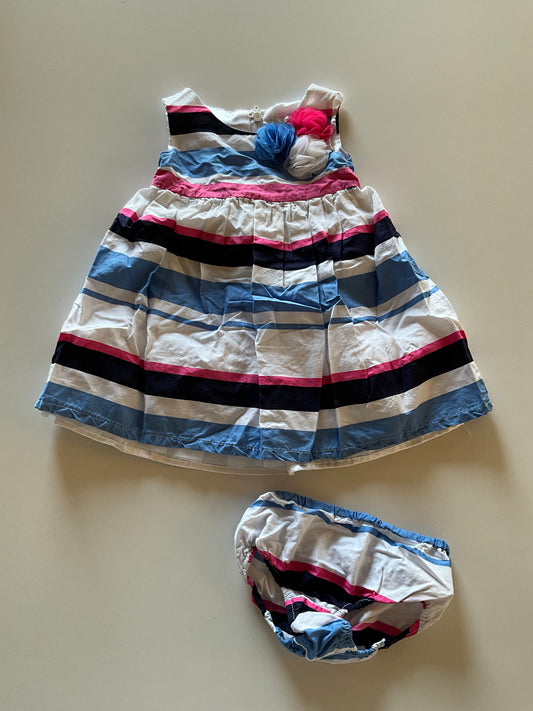 2pc Striped Dress with Matching Diaper Cover