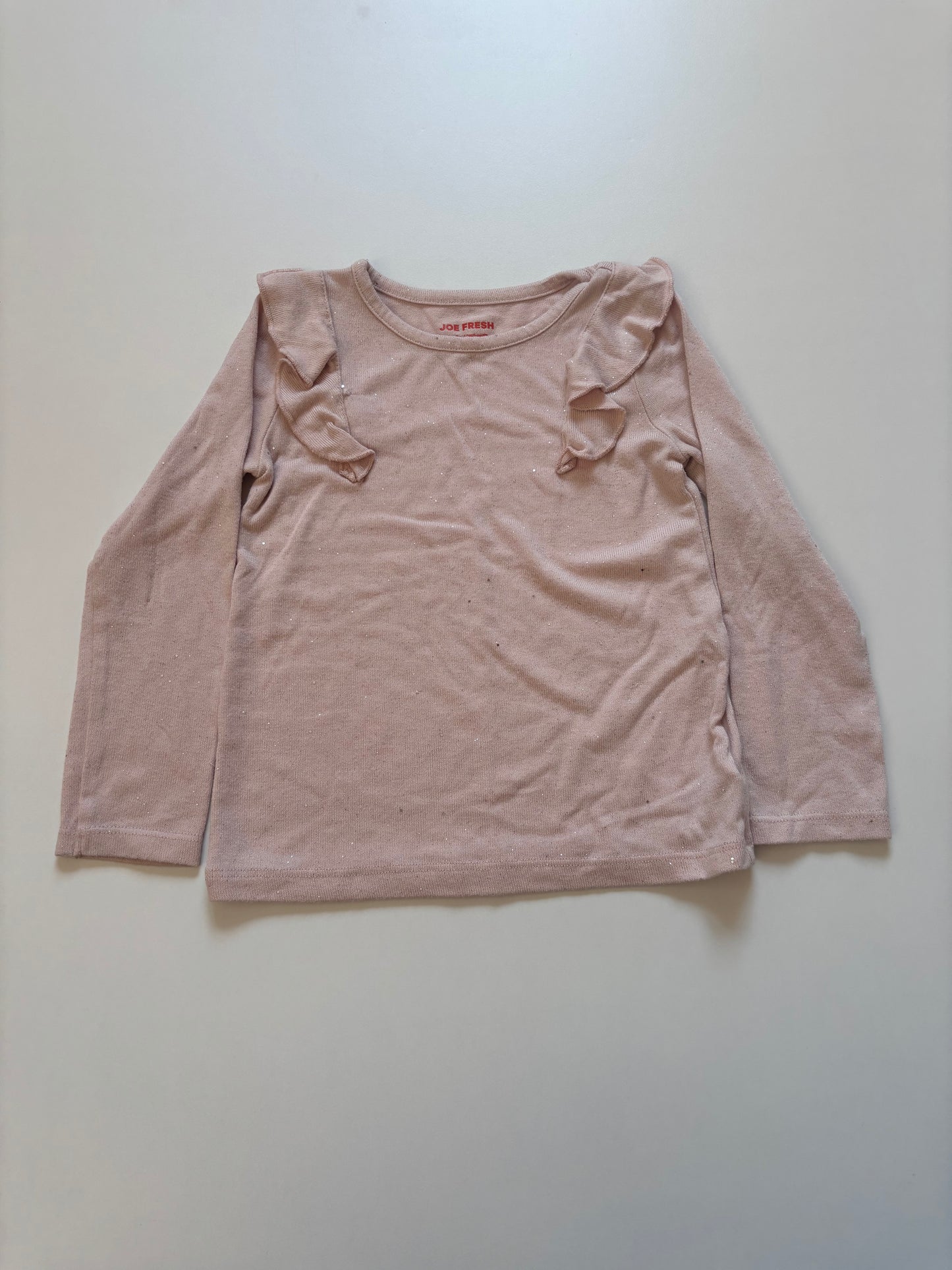 Pink Sparkly Ruffle Shoulder Shirt