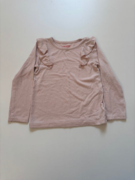 Pink Sparkly Ruffle Shoulder Shirt