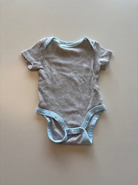 Grey & White Striped Onesie with Blue Accents