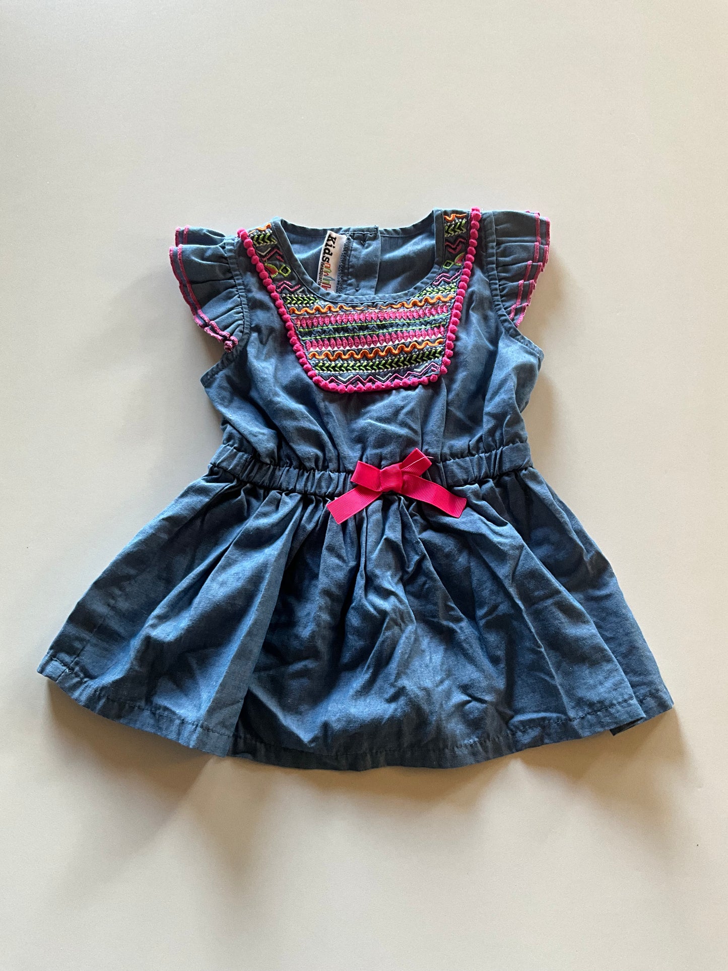 Embroidered Chambray Dress