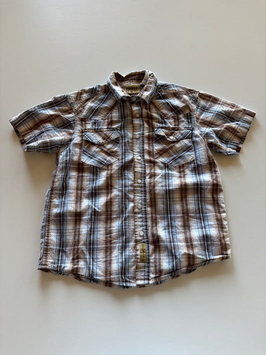 Blue & Brown Plaid Snap Up Shirt