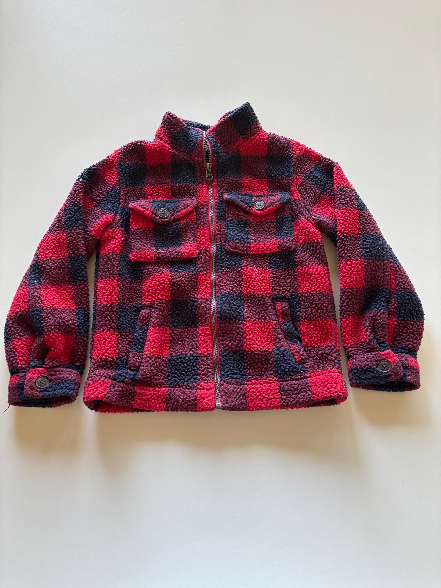 Red & Navy Plaid Teddy Jacket