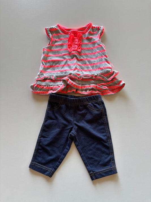 2pc Neon Pink Striped Set