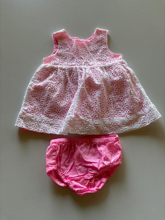 2pc White Eyelet over Hot Pink Dress