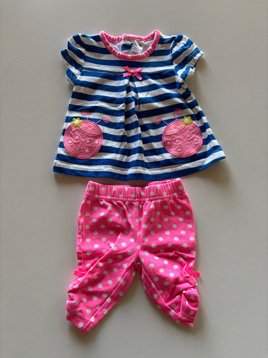 2pc Blue Striped Ladybug Outfit