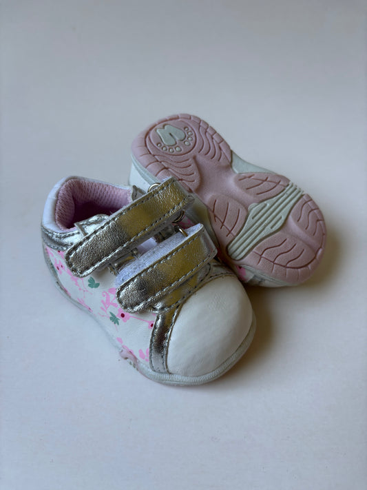 White, Pink Floral, & Silver Shoes