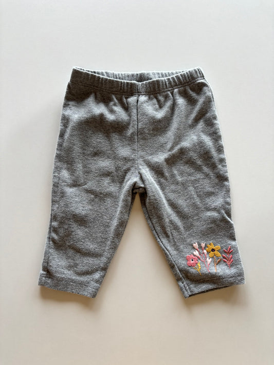 Grey Embroidered Flower Leggings