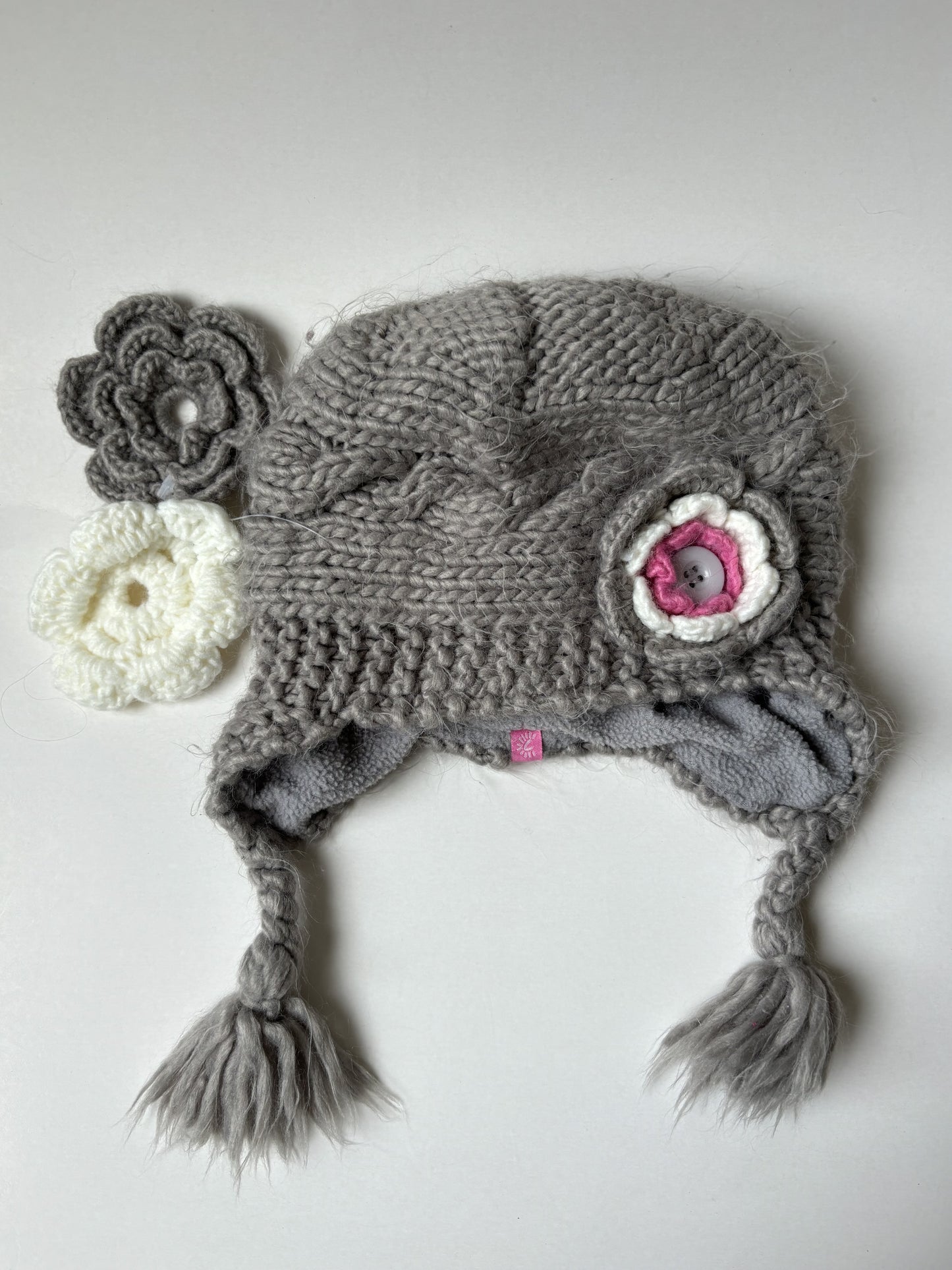 Grey Knit Toque with Removable Florals