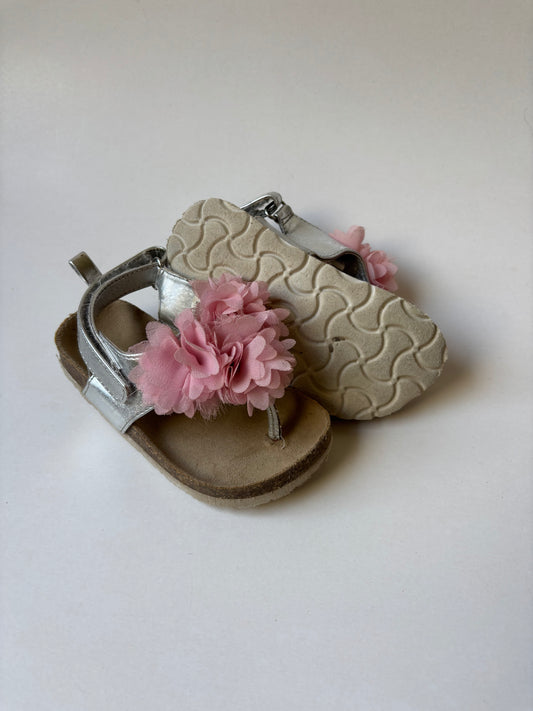 Silver Sandals with Pink Flowers