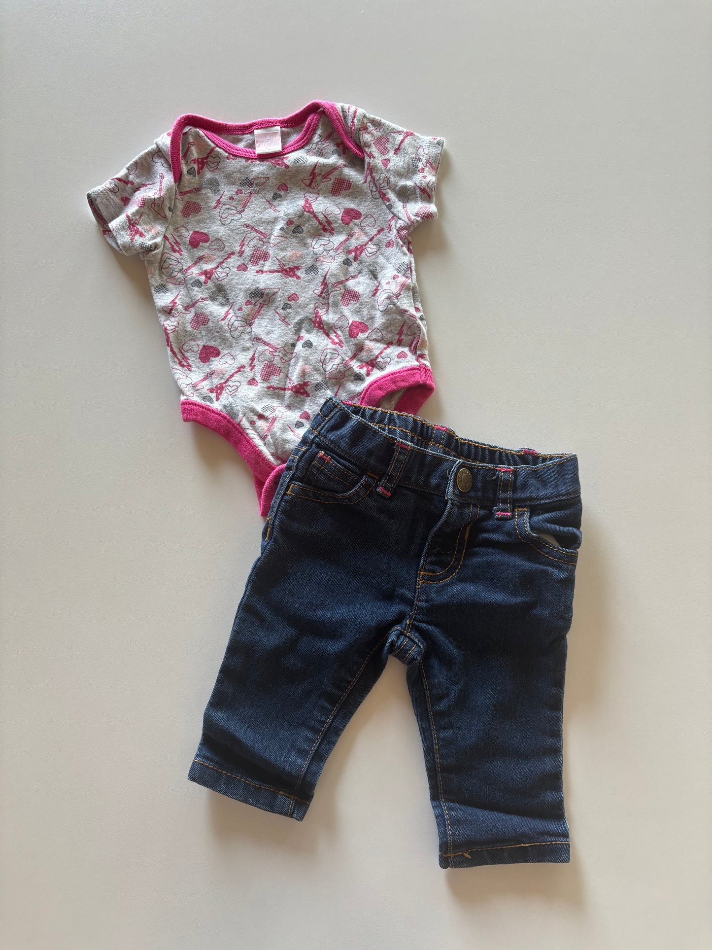 2pc Pink Rock & Denim Set